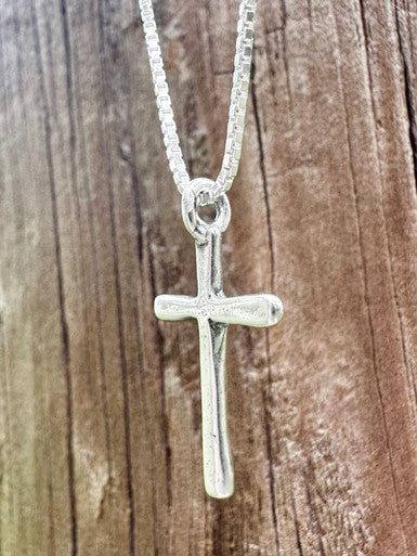 Wooden Cross Charm - Sterling Silver