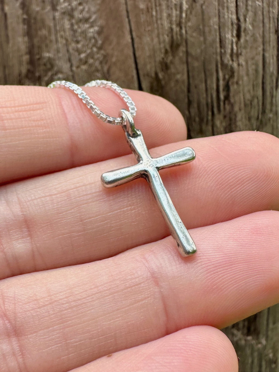 Wooden Cross Charm - Silver