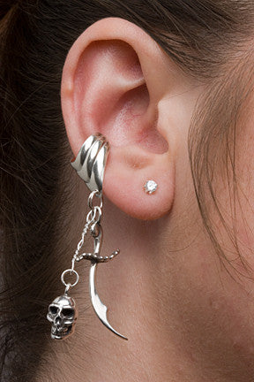Skull and Scimitar Sword Ear Cuff- Silver