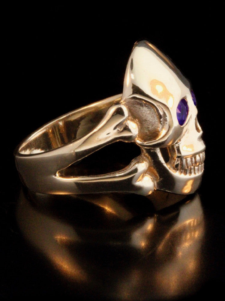 Large Skull and Crossbones Ring w/ Gemstone Eyes in 14K Gold