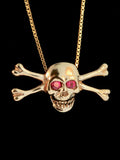 Medium Skull and Crossbones Pendant w/ Ruby or Diamond Eyes - 14k Gold