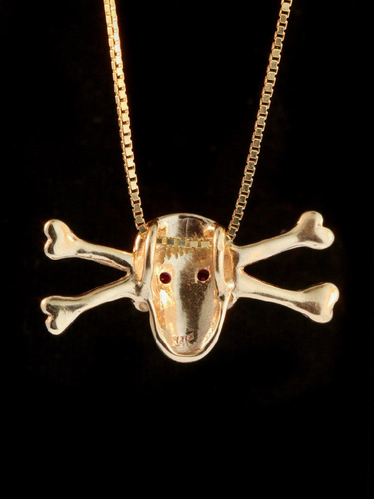 Medium Skull and Crossbones Pendant w/ Ruby or Diamond Eyes - 14k Gold