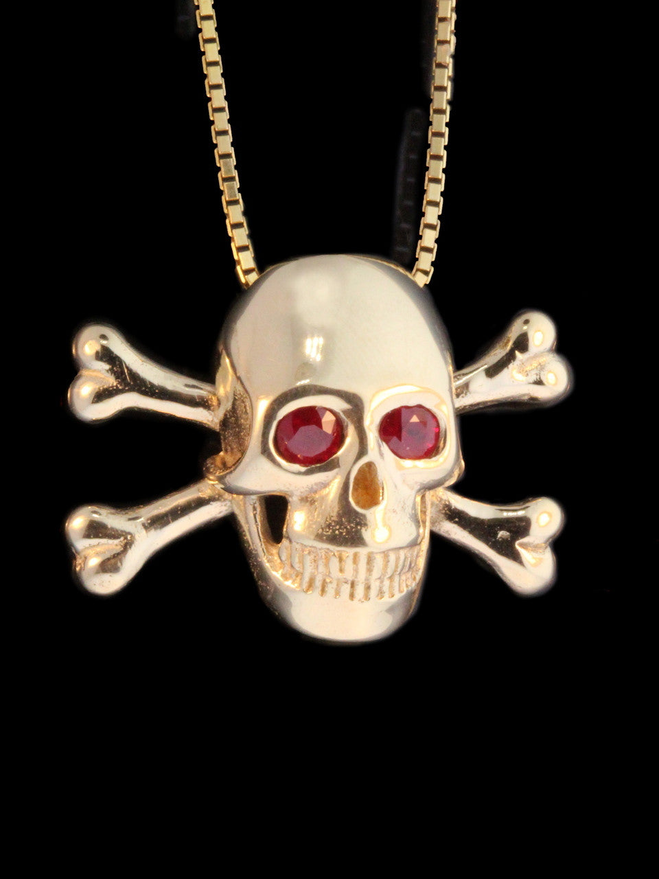 Large Skull and Crossbones Pendant w/ Gemstone Eyes in 14k Gold