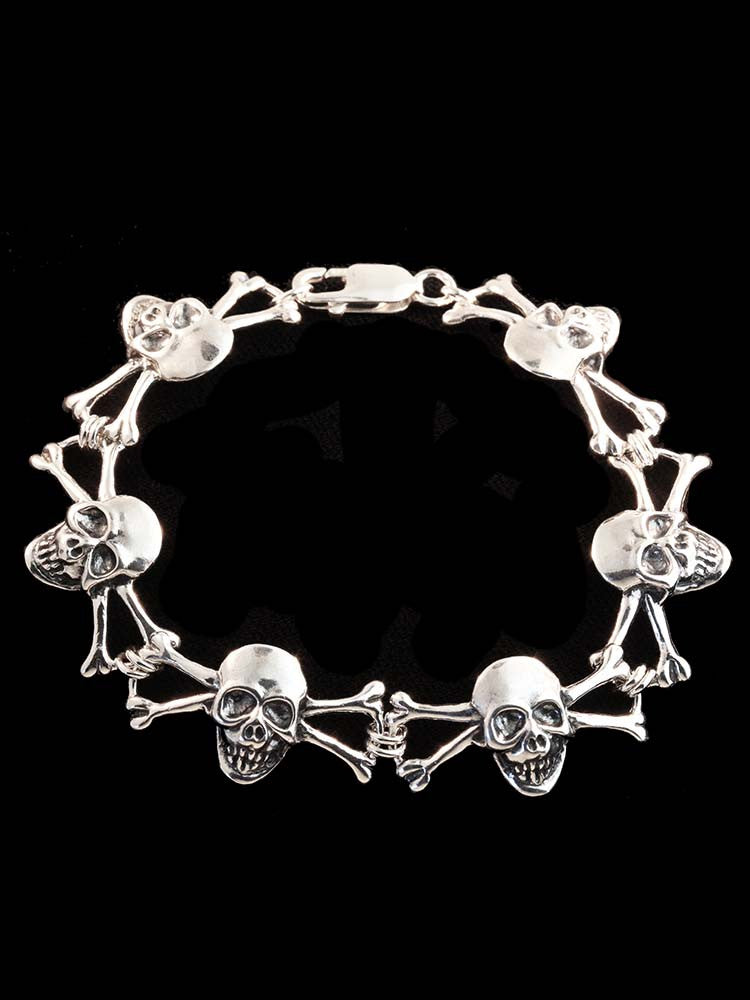 Skull and Cross Bone Choker - 10 Links in Silver