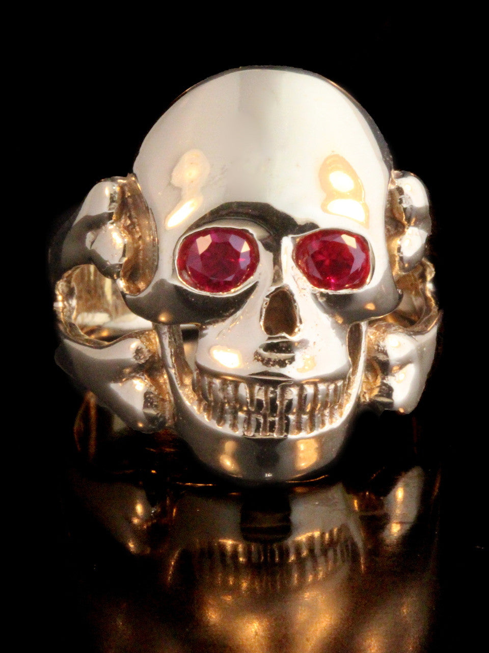 Large Skull and Crossbones Ring w/ Gemstone Eyes in 14K Gold