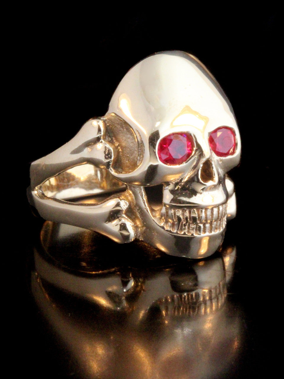 Large Skull and Crossbones  Ring  - Ruby Eyes -14K Gold