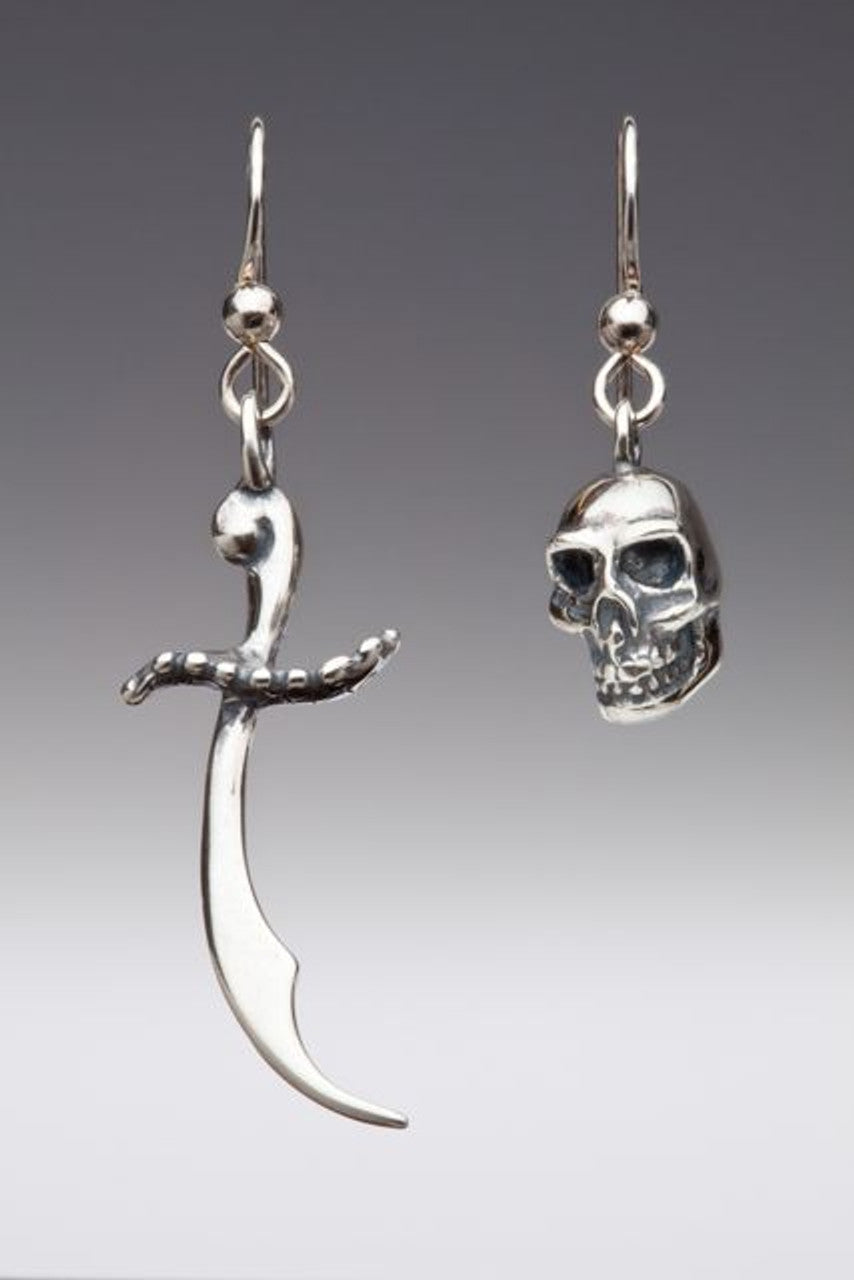 Skull and Scimitar Earrings  - Silver
