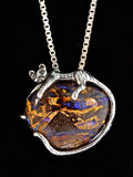 Sleeping Cat Pendant with Australian Boulder Opal - Sterling Silver