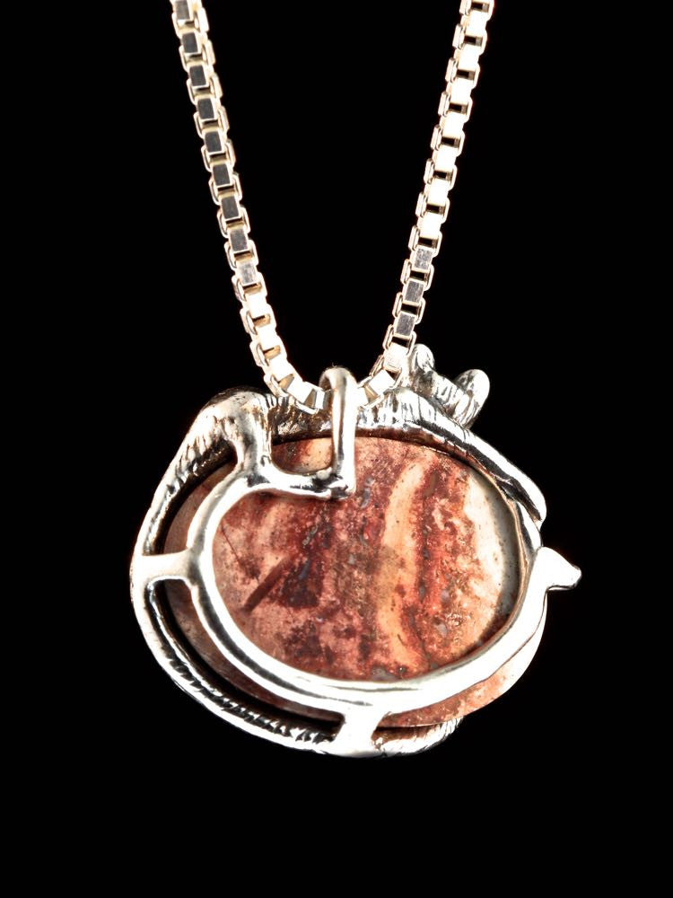 Sleeping Cat Pendant with Mexican Matrix Opal in Silver
