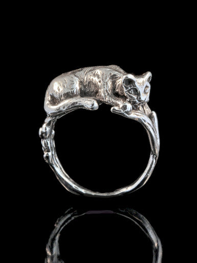 Sleeping Cat Ring - Sterling Silver