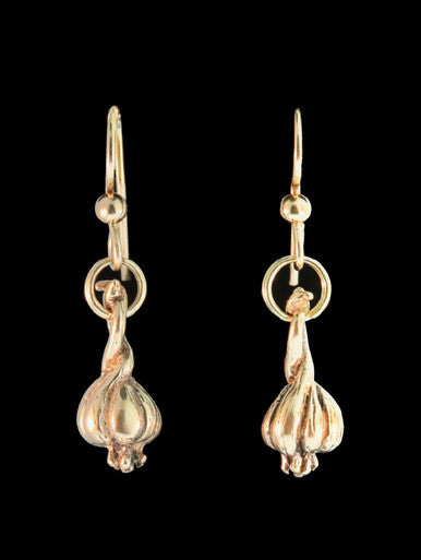 Small Garlic Clove Earrings - 14K Gold