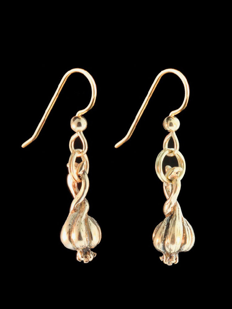 Small Garlic Clove Earrings in 14K Gold