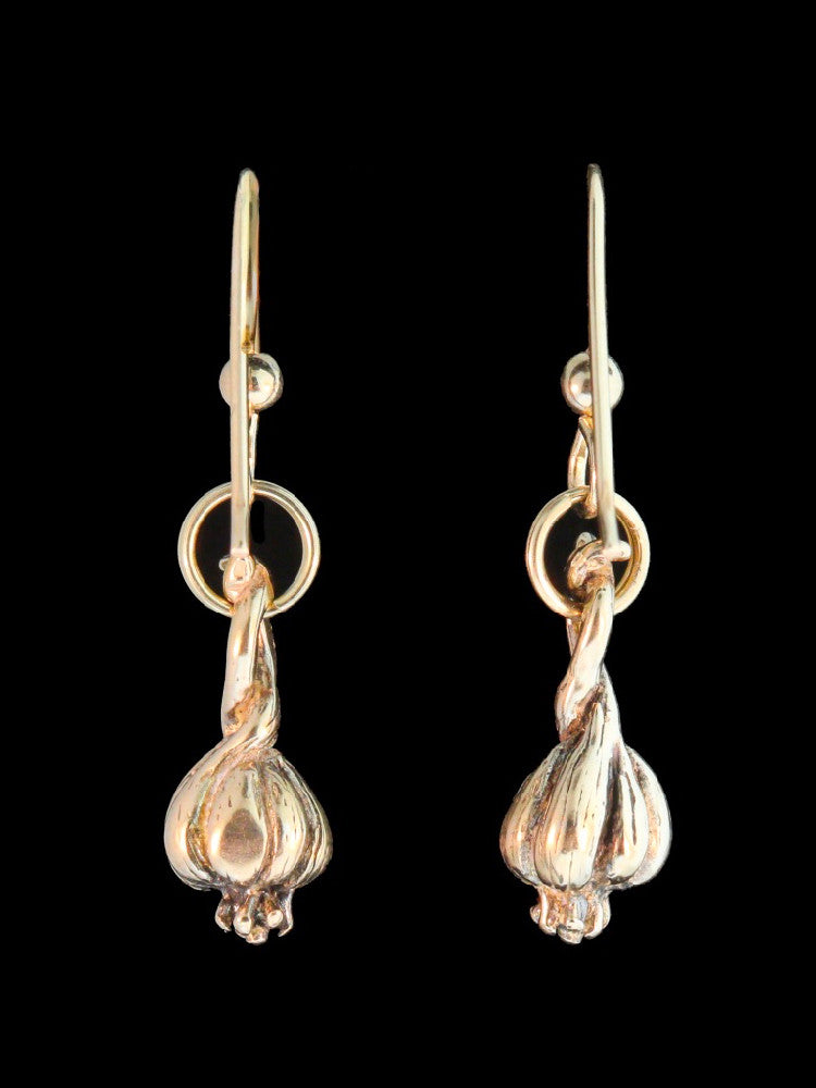 Small Garlic Clove Earrings in 14K Gold