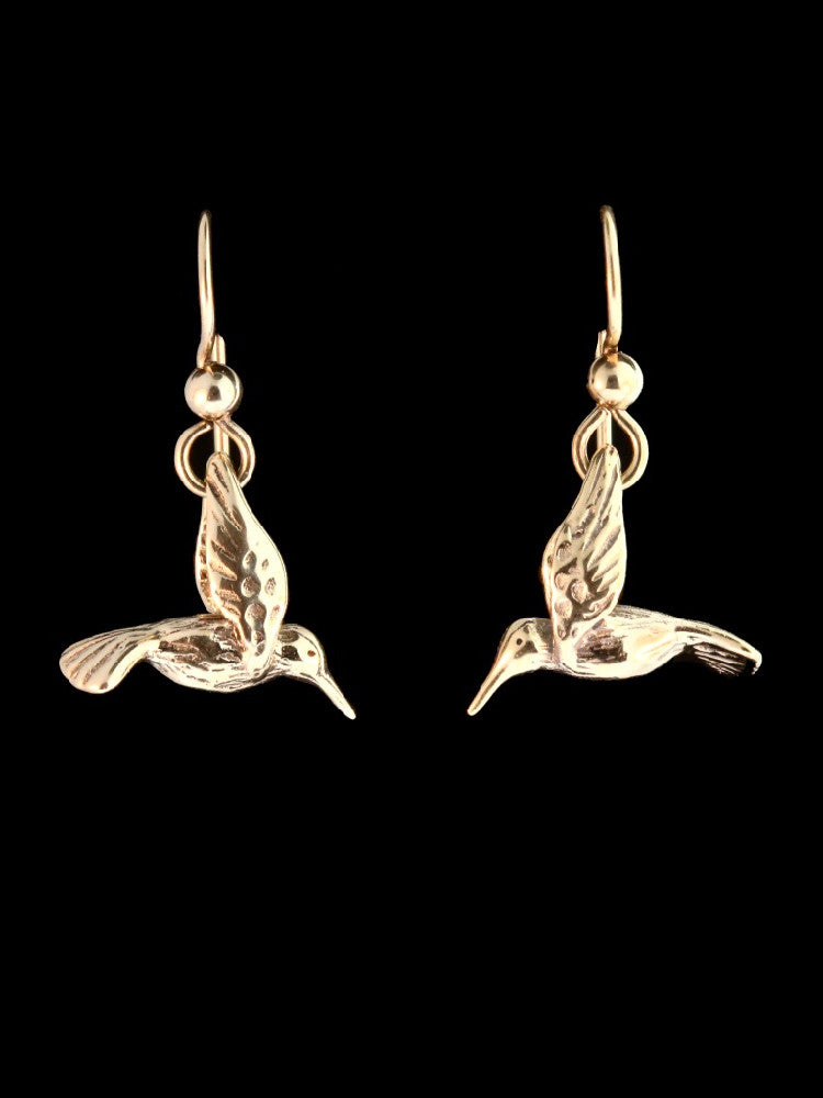 Small Hummingbird Earrings in 14K Gold