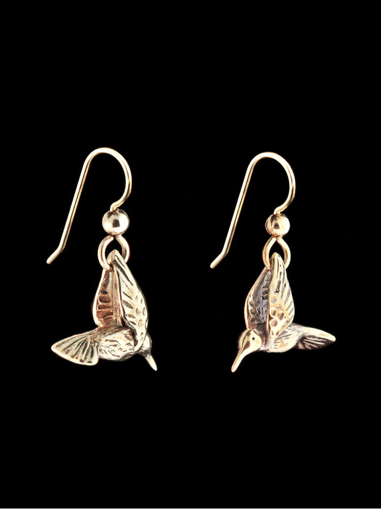 Small Hummingbird Earrings in 14K Gold