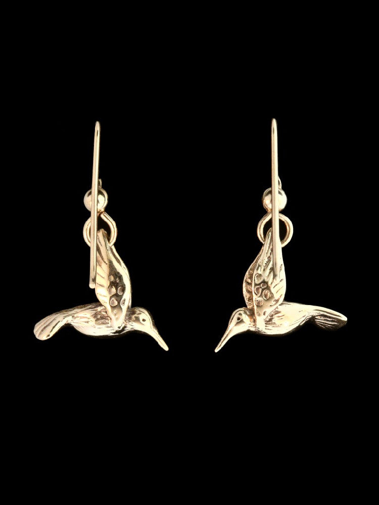 Small Hummingbird Earrings in 14K Gold