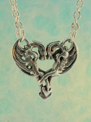 Small Dragon Heart Pendant - Sterling Silver