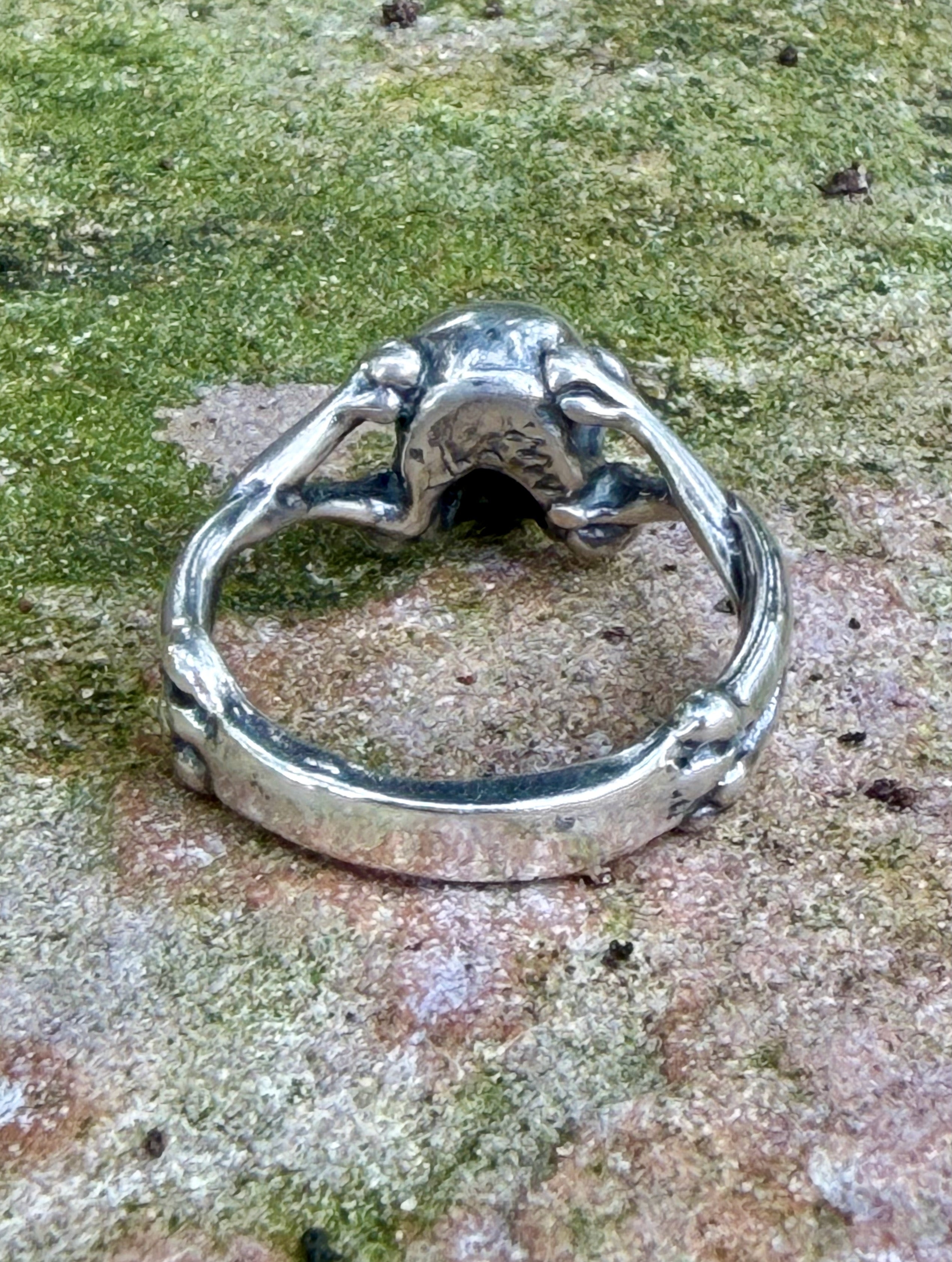 Medium Skull and Crossbones Ring with Gemstones - Sterling Silver