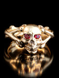 Medium Skull and Crossbones Ring  with Ruby or Diamond Eyes -14k Gold