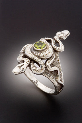 Alpha Omega Snake Ring with Peridot