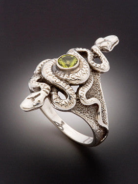 Alpha Omega Snake Ring with Peridot