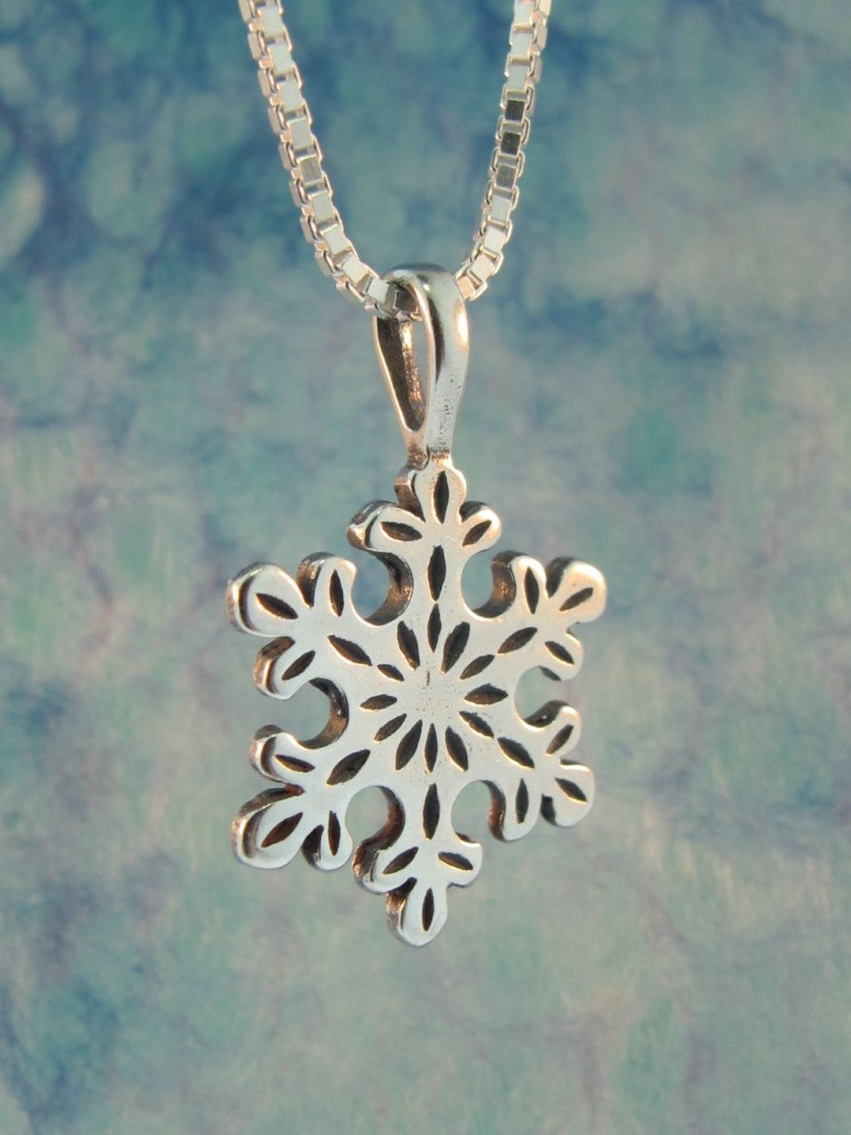 Christmas Rounded Snowflake Charm in Silver