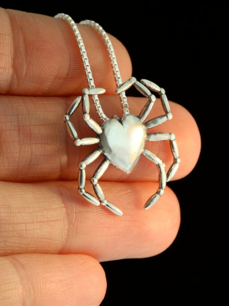 Spider Heart Pendant - Silver
