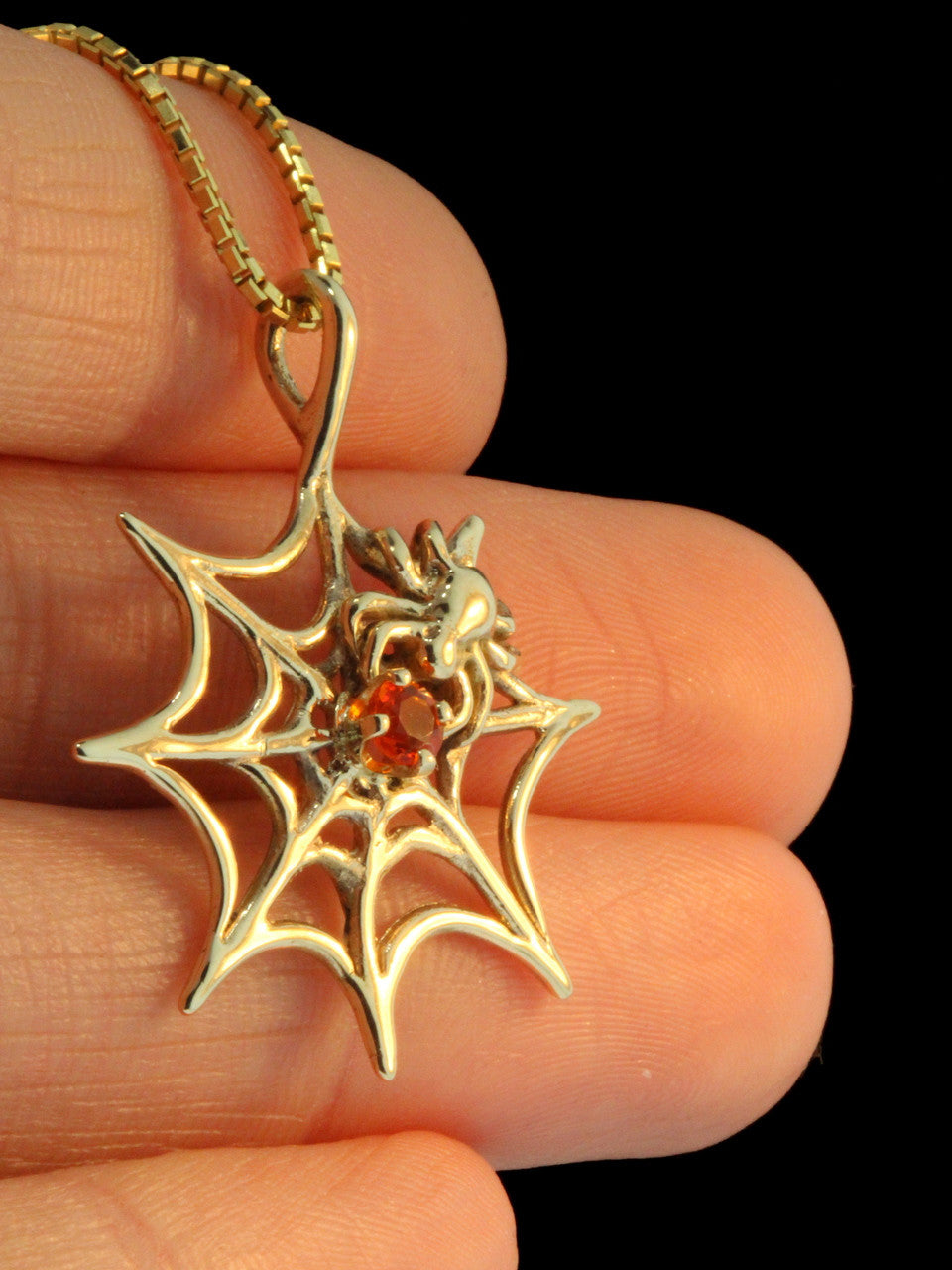 Spider Web Pendant with Mexican Fire Opal - 14k Gold