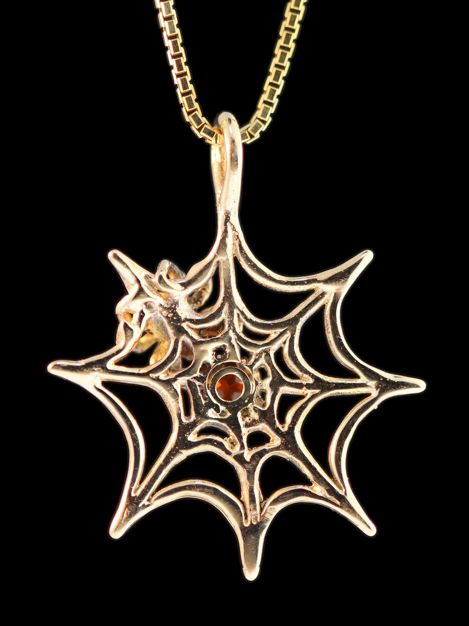 Spider Web Pendant with Mexican Fire Opal - 14k Gold