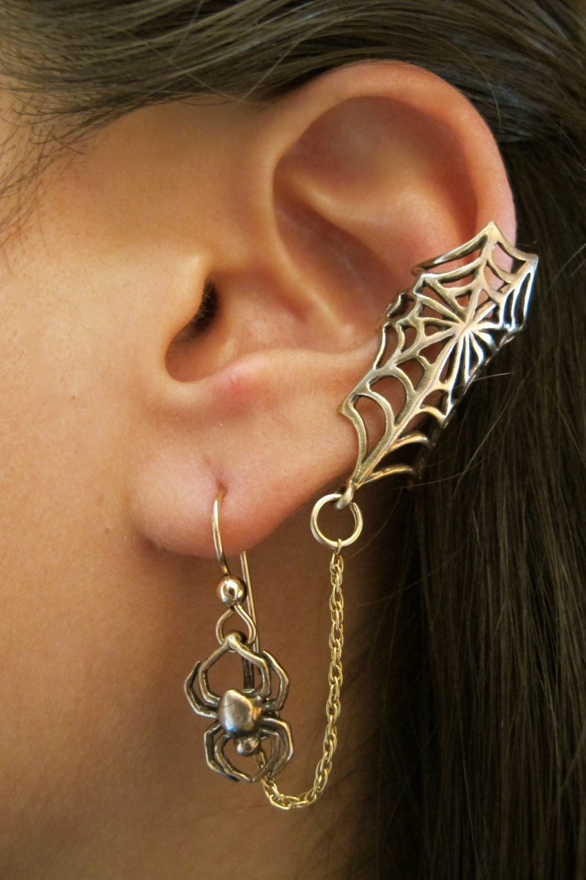 Web and Chained Spider Ear Cuff Bajoran - Bronze