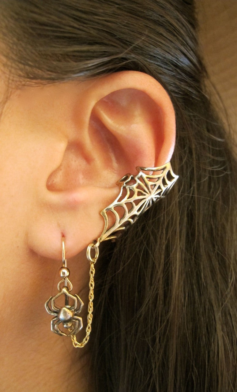 Web and Chained Spider Ear Cuff Bajoran - Bronze