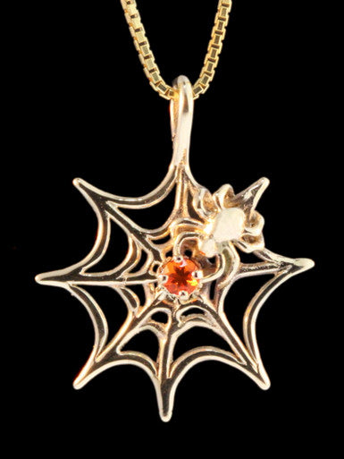 Spider Web Pendant with Mexican Fire Opal - 14k Gold