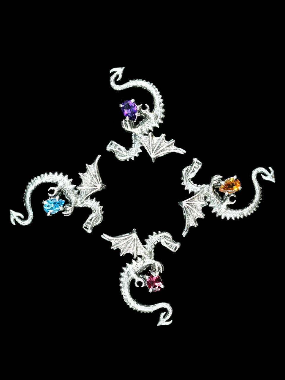 Spike Dragon Pendant with Gemstones - Silver