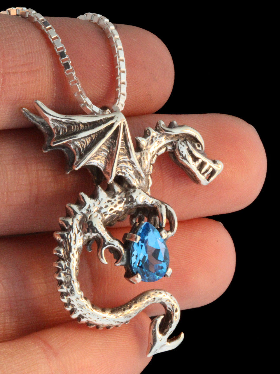Spike Dragon Pendant w/Blue Topaz