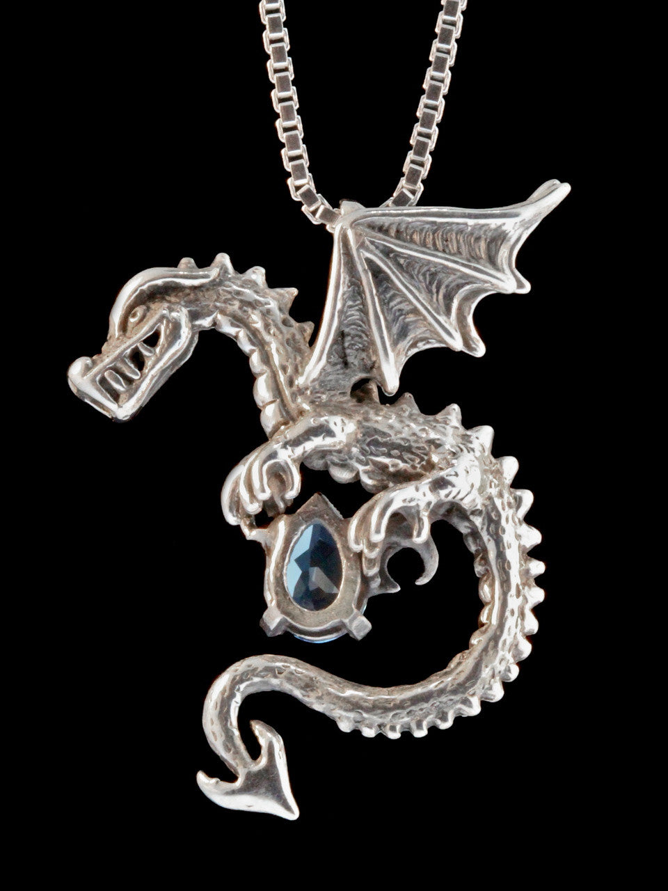 Spike Dragon Pendant w/Blue Topaz