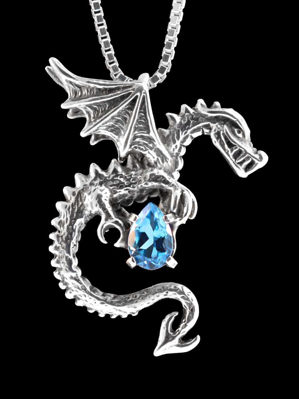 Spike Dragon Pendant w/Blue Topaz