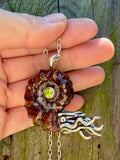 Large Spiky Fossilized Ammonite Nautilus Pendant with Peridot - Sterling Silver