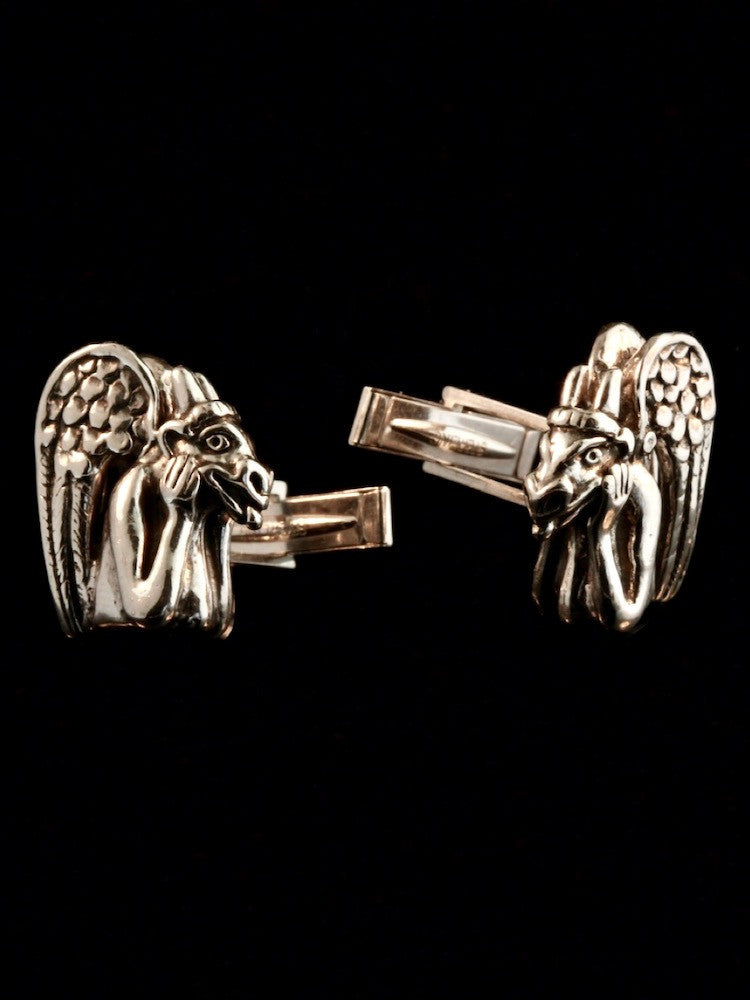 Spitting Gargoyle Cufflinks - Silver