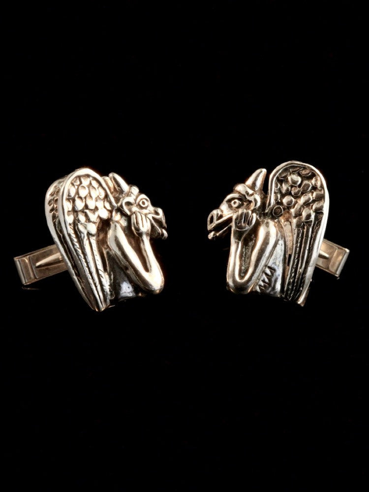 Spitting Gargoyle Cufflinks - Silver