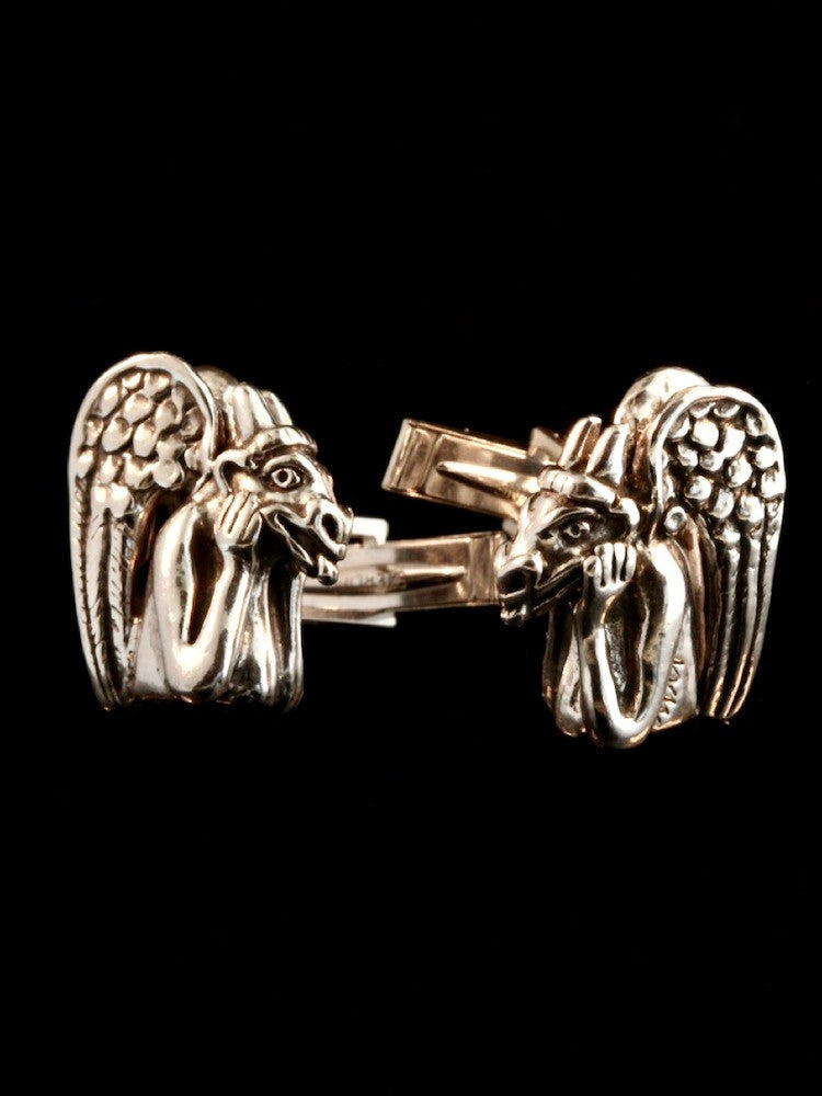 Spitting Gargoyle Cufflinks - Silver