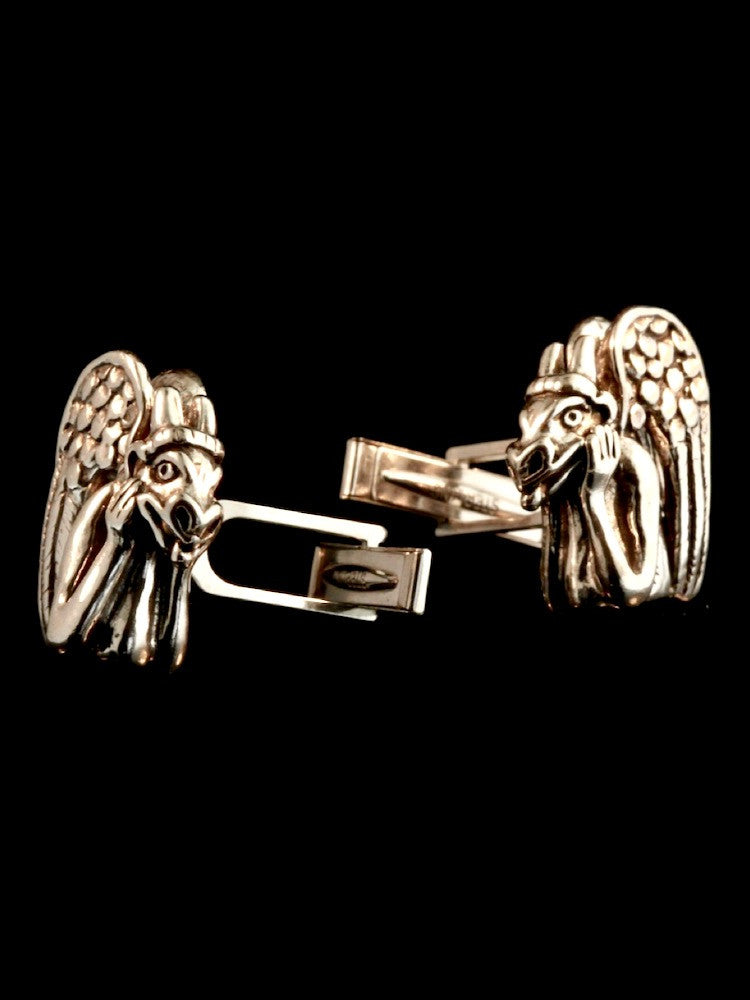 Spitting Gargoyle Cufflinks - Silver