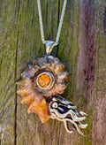 Spiky Fossilized Ammonite Nautilus Necklace with Citrine and Beaded Bezel - Sterling Silver