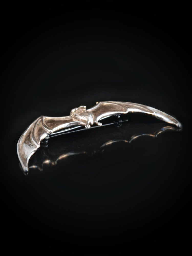 Large Spread Winged Bat Pin in Silver