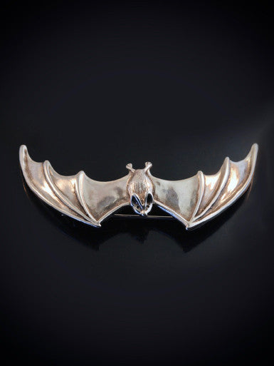 Large Spread Winged Bat Pin - Silver