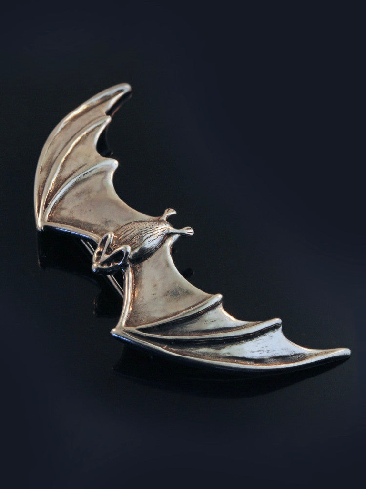 Large Spread Winged Bat Pin in Silver