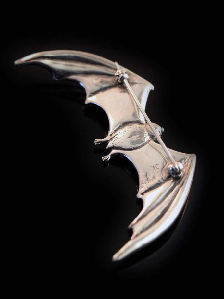 Large Spread Winged Bat Pin in Silver