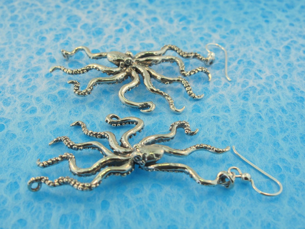 Large Octopus Earrings - Sterling Silver