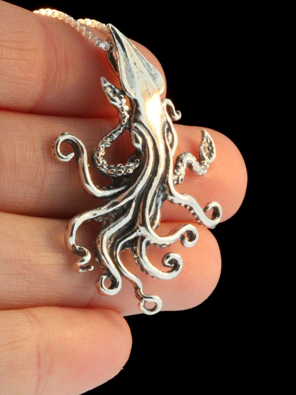 Kraken Squid Pendant in Silver