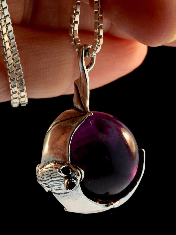 Night Flight Bat Orb in Silver with Amethyst