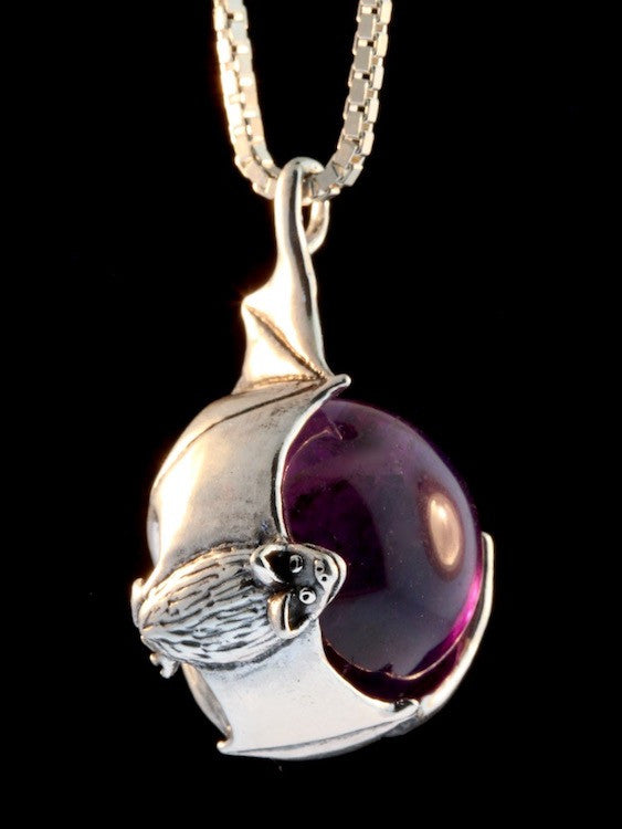 Night Flight Bat Orb in Silver with Amethyst